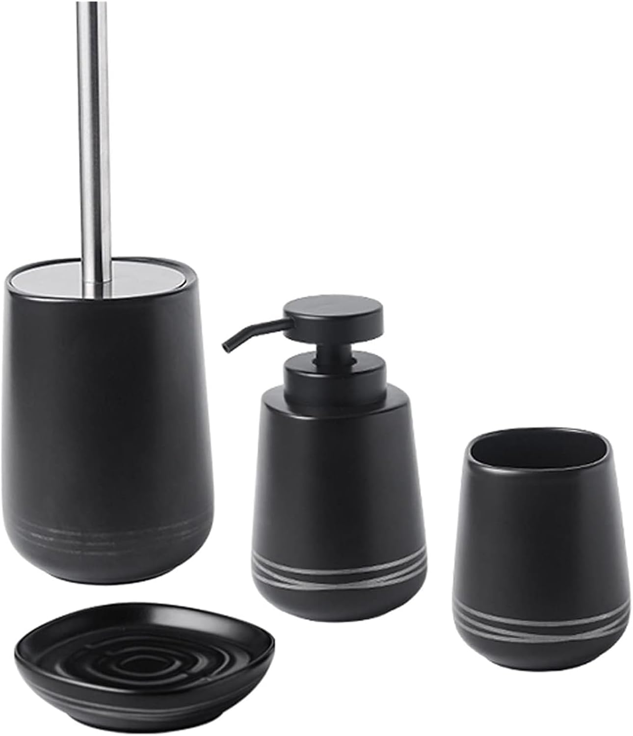 4-Piece Bathroom Dispenser Set with Pump Black