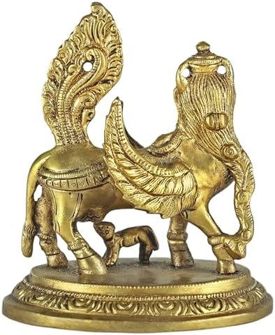 Kamadhenu Cow Calf Brass Statue 3 Inch