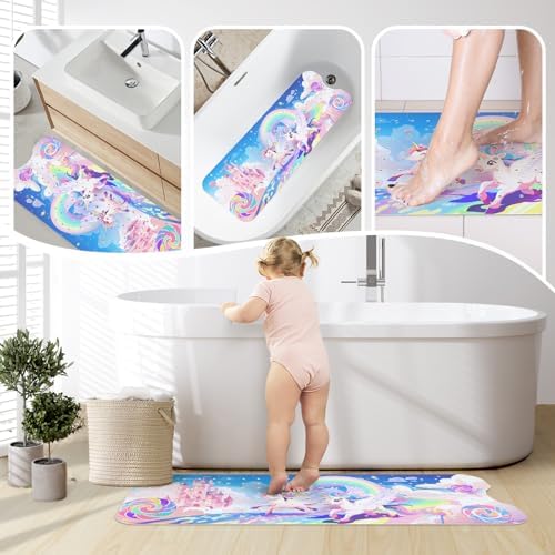 SHUCHING Rainbow Unicorn Baby Bath Mat 40x16 Inch Non Slip