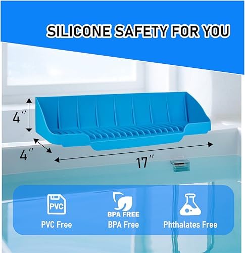 Bath Splash Guard with 6 Suction Cups - Kids Play Shelf Organizer Blue