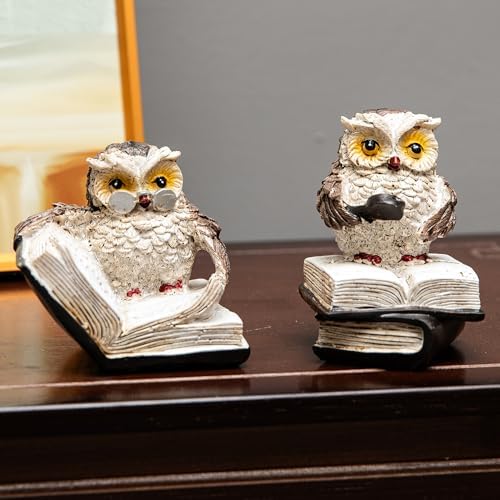 Brighomrom Adorable Reading Owl Statues Set