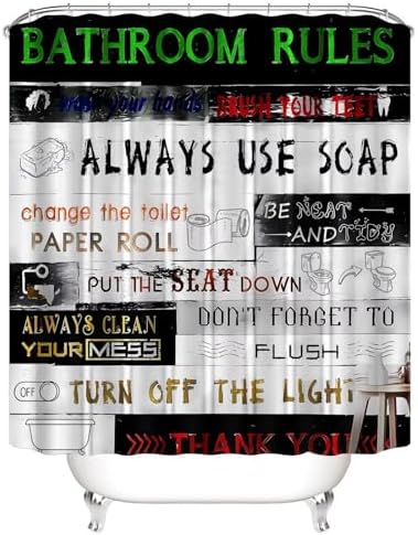 AZHM Letter Plank Pattern Shower Curtain Set 4 Pcs Black