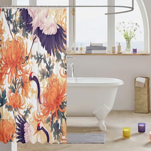 Feelyou Japanese-Style Shower Curtain Set 72x72 Kids Botanical Print