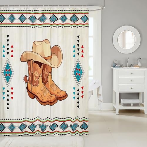 Jejeloiu Western Decor Shower Curtain Set Boho Beige 72x84