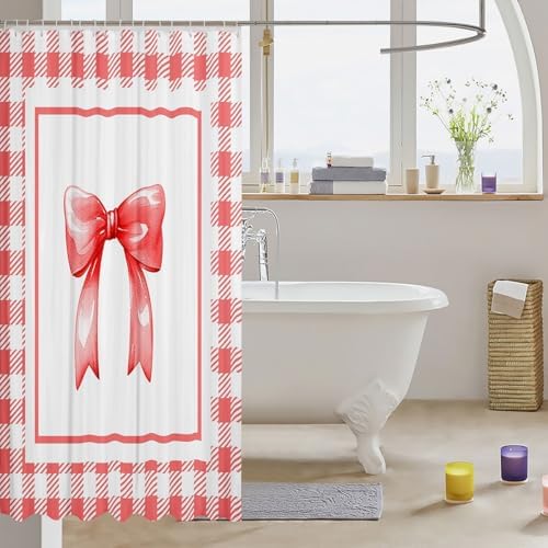 Feelyou Coquette Bows Shower Curtain Set Red White 72x72
