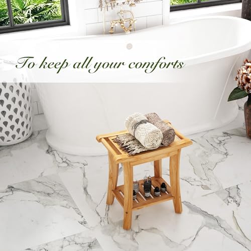 Unibambou Bamboo Shower Bench with Storage Shelf