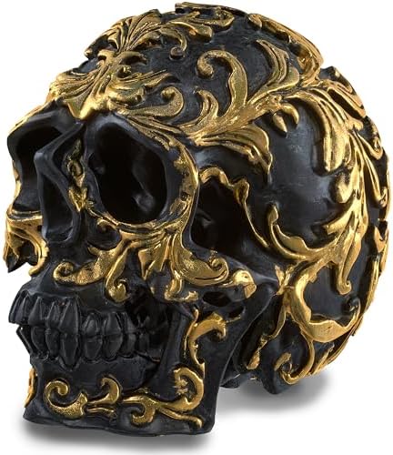 READAEER Mini Human Skull Resin Statue Collectible Decor Black Golden