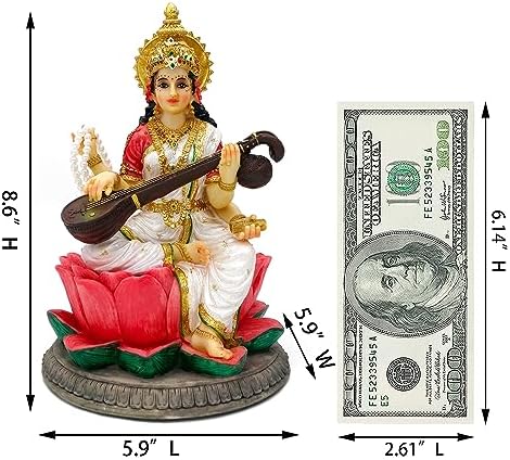 Hindu Goddess Saraswati Statue 86 Inch Handmade Decor