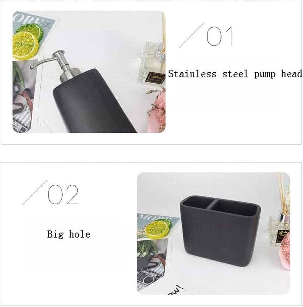 HELGN Countertop Soap Dispenser Set 5 Pieces Natural Marble Wood Grain