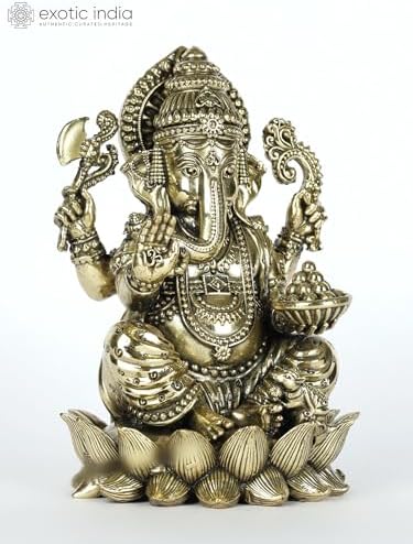 Exotic India Small Superfine Ganesha Brass Statue