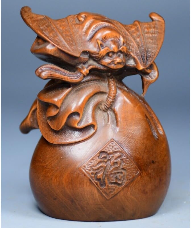 Handcrafted Boxwood Bat Money Drawing Statue