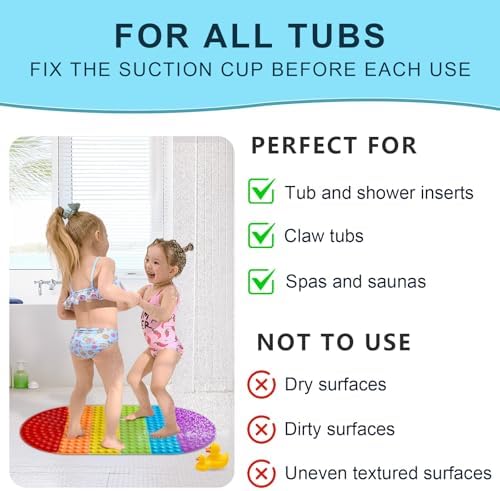 XIYUNTE Kids Bath Mat with Suction Cups and Pressable Bubbles