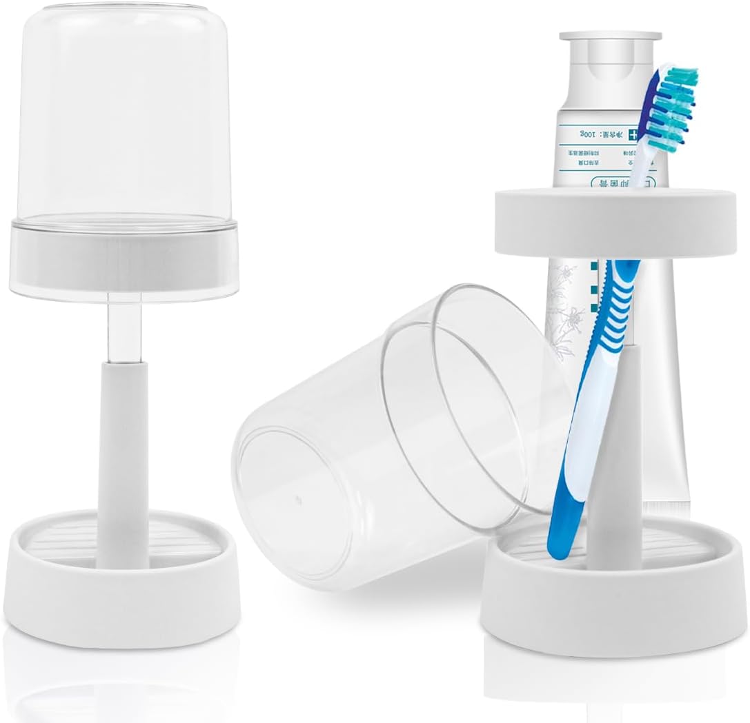 GTILE 2 Pack Toothbrush Holder with Cup and Cover