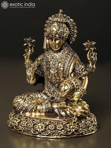 Exotic India Small Brass Lakshmi Statue for Diwali Puja