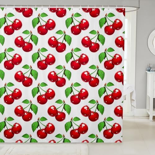 Feelyou Cherry Pattern Bath Curtain Set 72x78 inches