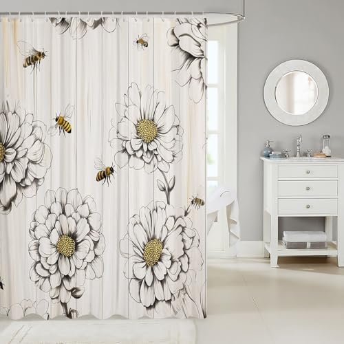 Feelyou Bee Shower Curtain Set 72x78 Farmhouse Style