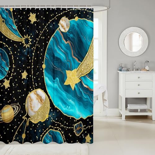 Erosebridal Chic Blue Marble Shower Curtain Set