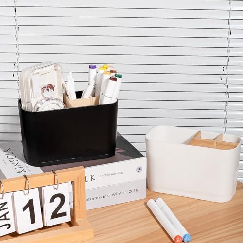 Heagoale Toothbrush Holder with Bamboo Dividers 4 Slots White