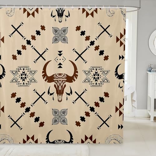 Jejeloiu Kids Western Bull Skull Shower Curtain Set 1
