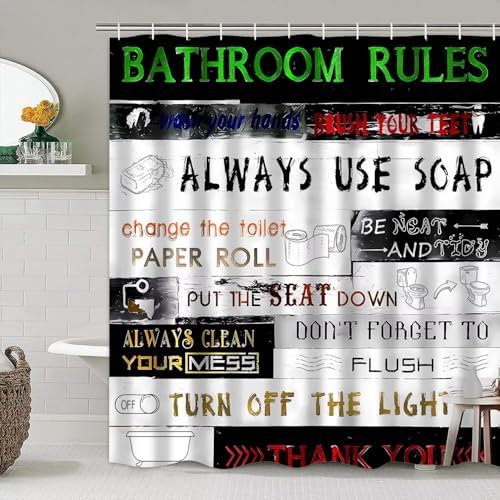 AZHM Letter Plank Pattern Shower Curtain Set 4 Pcs Black