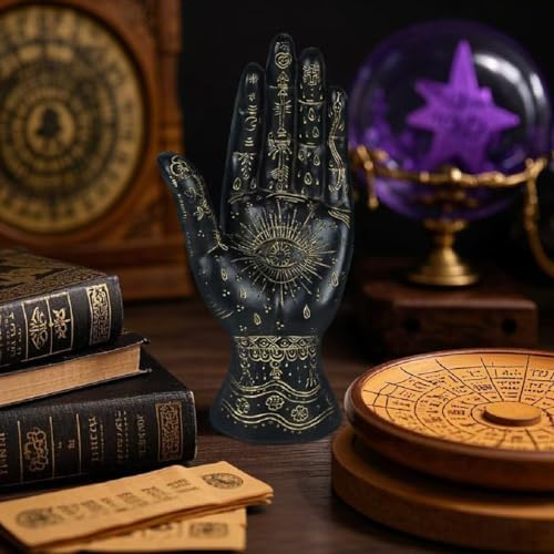 Skyant Palmistry Hand Resin Statue with Symbols Black