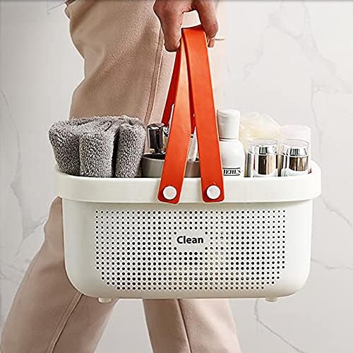 JiatuA Plastic Storage Basket with Pink Handle and Drainage