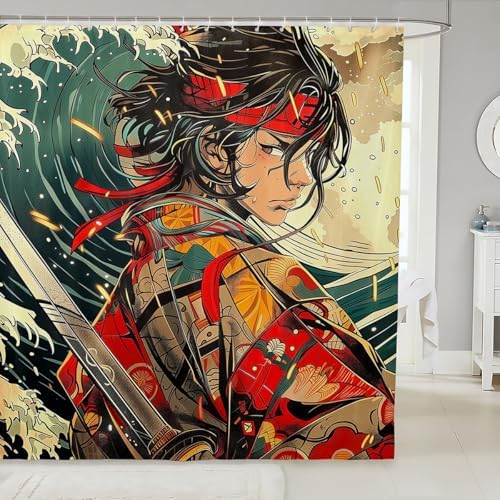 Erosebridal Samurai Anime Shower Curtain Set