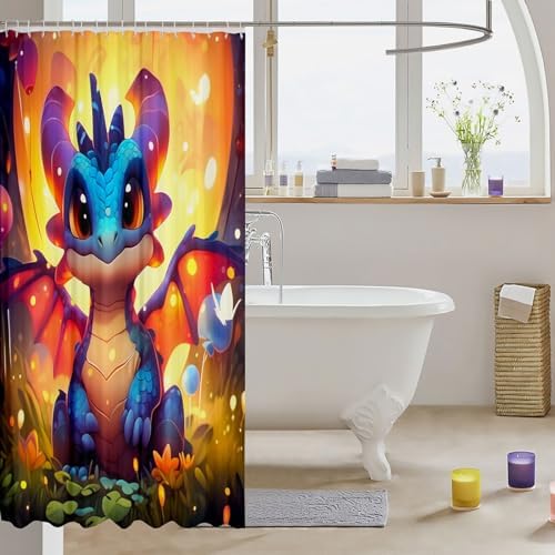 Erosebridal Kids Dragon Waterproof Shower Curtain Set 1