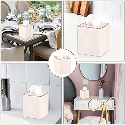 Sumnacon Square Linen Tissue Box Cover - Magnetic Bottom Beige