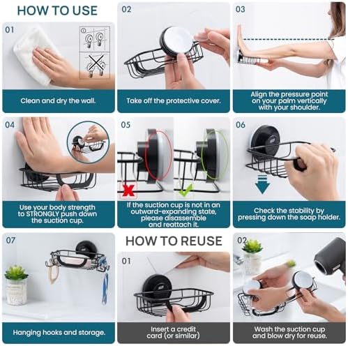 TAILI Soap Bar Holder with Hooks and Suction Cup Black 1