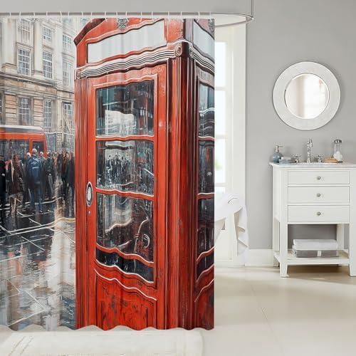 Feelyou London Themed Shower Curtain 72x72 Retro Phone Booth Bath Curtain Set