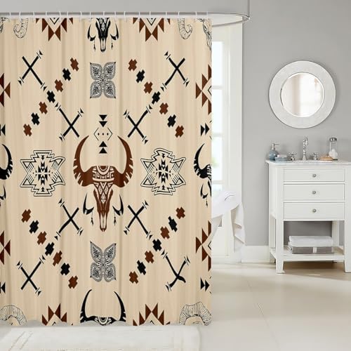 Jejeloiu Kids Western Bull Skull Shower Curtain Set 1