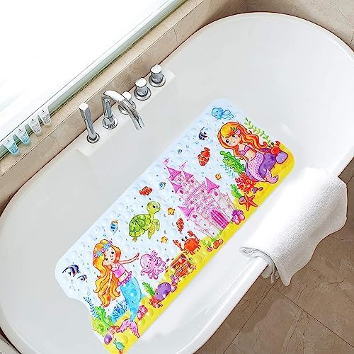 Non-Slip Bath Mat with Suction Cups Mermaid Design 40x16 Inch
