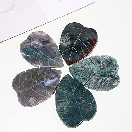 Runyangshi Natural Moss Agate Leaf Sculpture Decoration