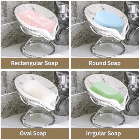 Leaf-Shaped Ceramic Soap Dish with Drain Stainless Steel Stand