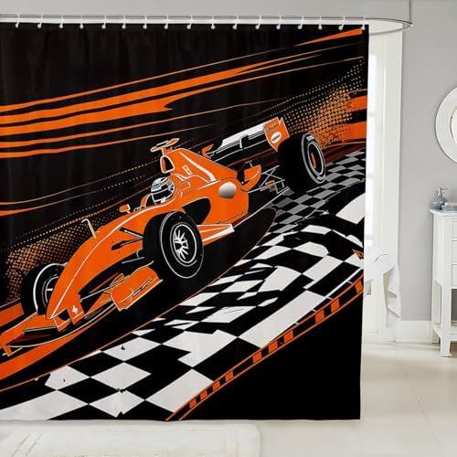 Feelyou Orange Racing Car Shower Curtain Set 72x78