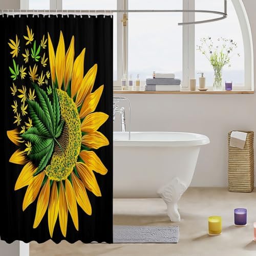 Erosebridal 72x84 Cannabis Leaves Bath Curtain Set
