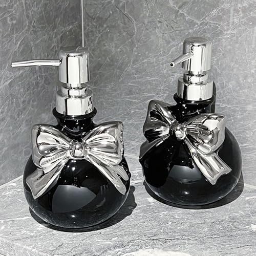 Ceramic Soap Dispenser with Bow 12oz Refillable for Kitchen and Bathroom