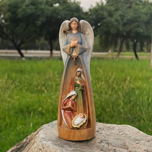 Hand-Carved Solid Wood Nativity Angel Statue