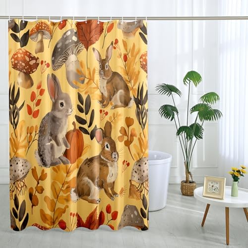 GDHBLING Fall Cartoon Rabbit Shower Curtain Set with 12 Hooks 1