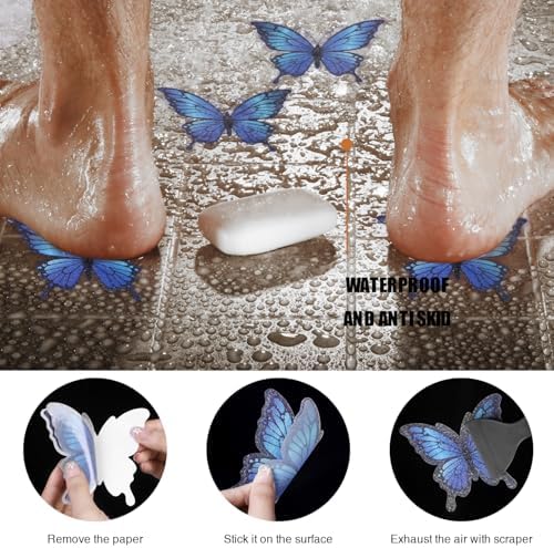 Secopad 20PCS Non-Slip Bathtub Butterfly Stickers - Blue