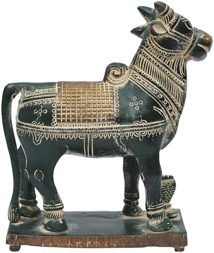 Brass Nandi Cow Statue - 5 Inch Vahana of Lord Shiva