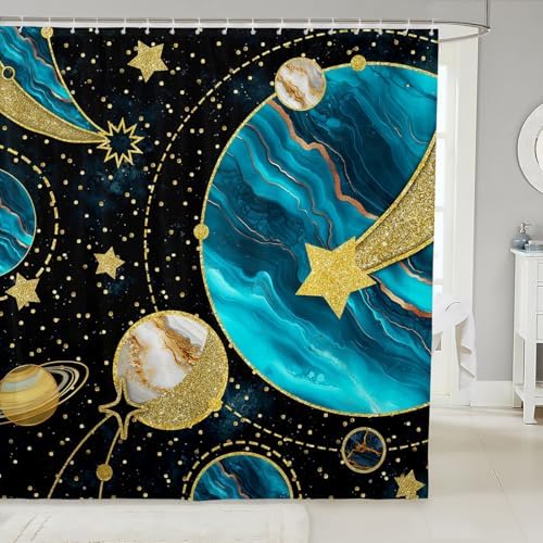Erosebridal Chic Blue Marble Shower Curtain Set
