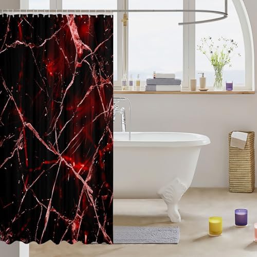 Feelyou Red Black Geometric Shower Curtain Set