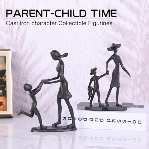 Orenm Mother and Son Cast Iron Figurine 67 Inch Rustic Statue