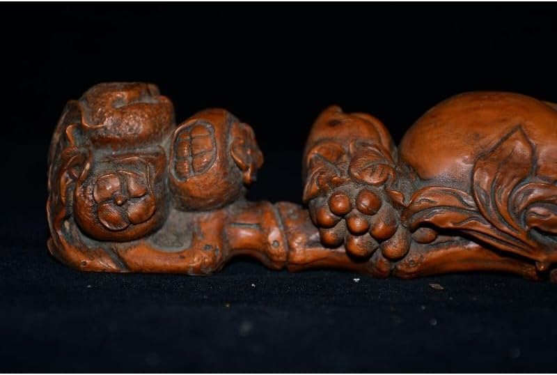 Handcrafted Boxwood Peach Lucky Statue Decor