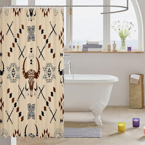 Jejeloiu Kids Western Bull Skull Shower Curtain Set 1