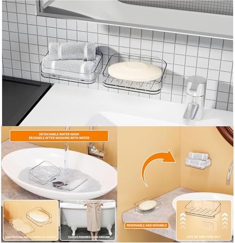 SUOXING 7 Pack Adhesive Shower Caddies Clear Acrylic 8 Hooks No Drilling