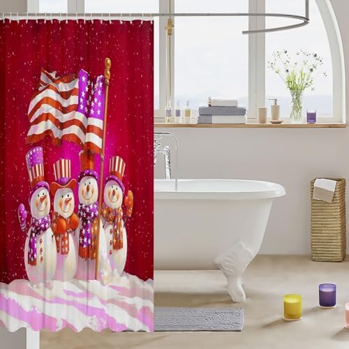 Feelyou Snowman Bath Curtain Set 72x72 Waterproof Kids Christmas