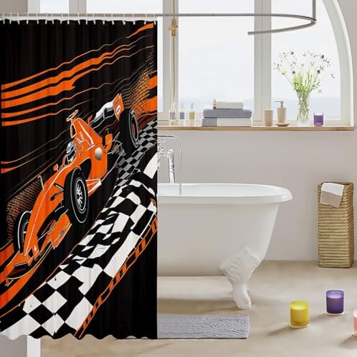 Feelyou Orange Racing Car Shower Curtain Set 72x78